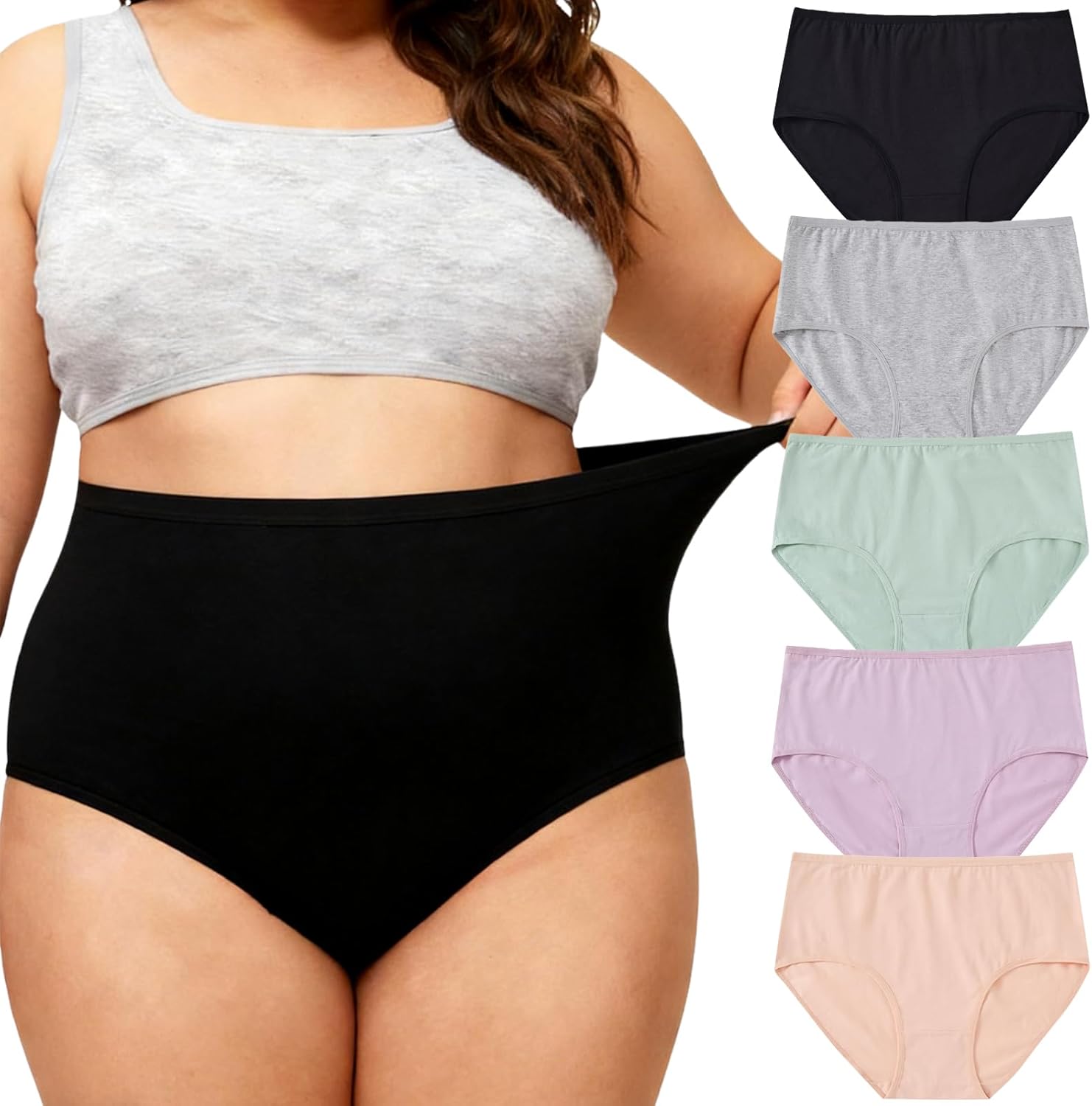 Women's Plus Size Cotton Underwear Panties Ladies Briefs XL-5XL Plus Panties for Women 5-Pack Undies