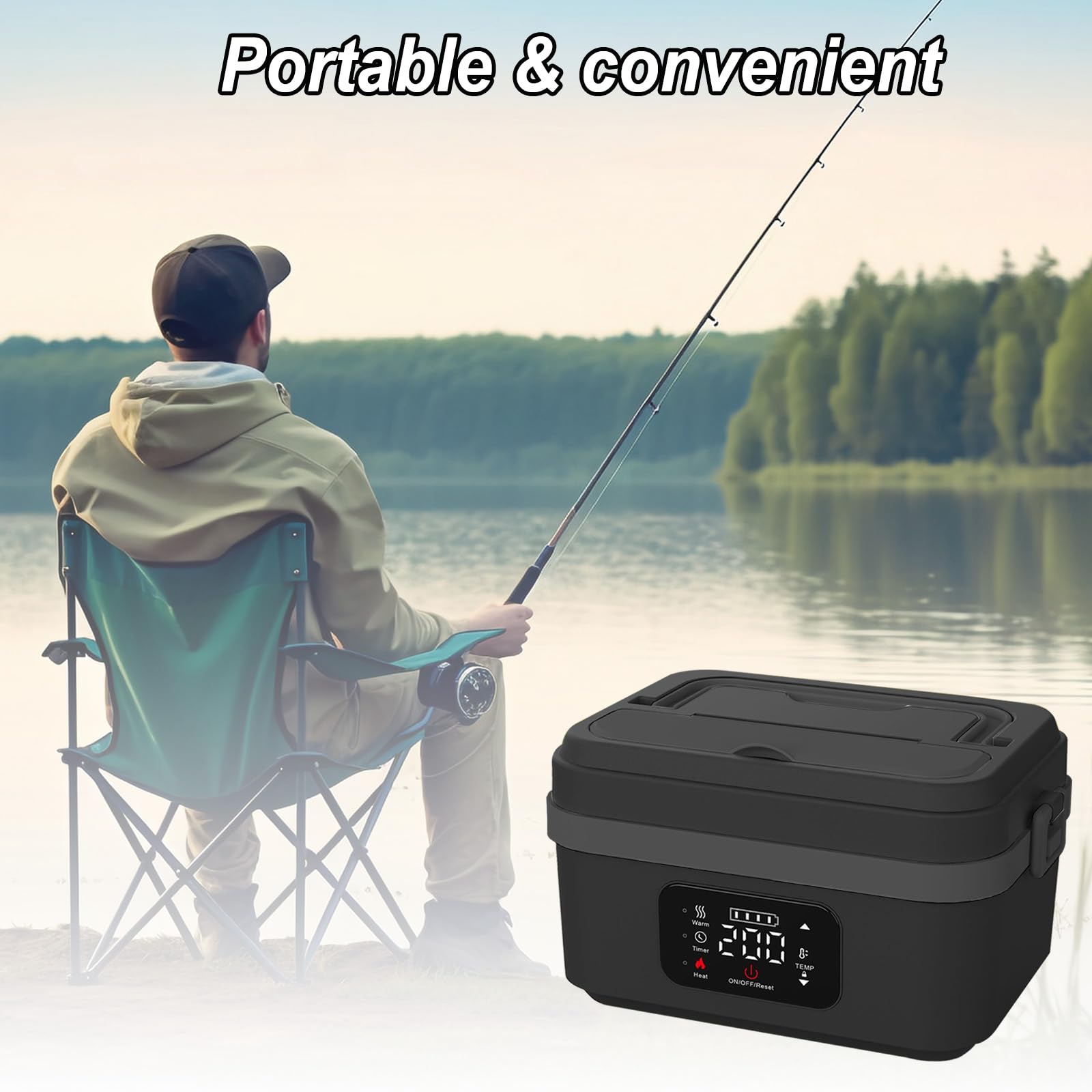 1L Elektrische Lunchbox mit Akku, Tragbare Elektrische Lunchbox mit Einstellbarer und TimerHeizfunktion, Beheizbare Brotdose mit Isoliertasche, Gabel & Löffel für Arbeit Reisen Unterwegs