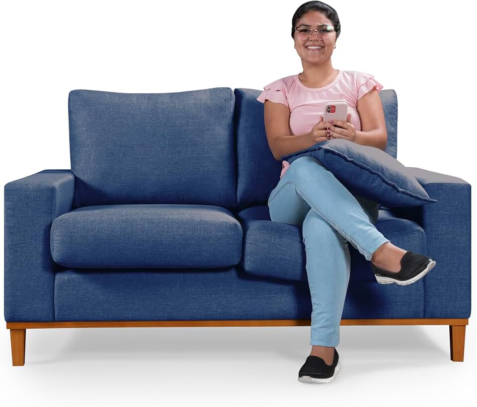 Sofa Living Istambul 2 Lugares Linho Essencial Estofados (Linho, Azul)