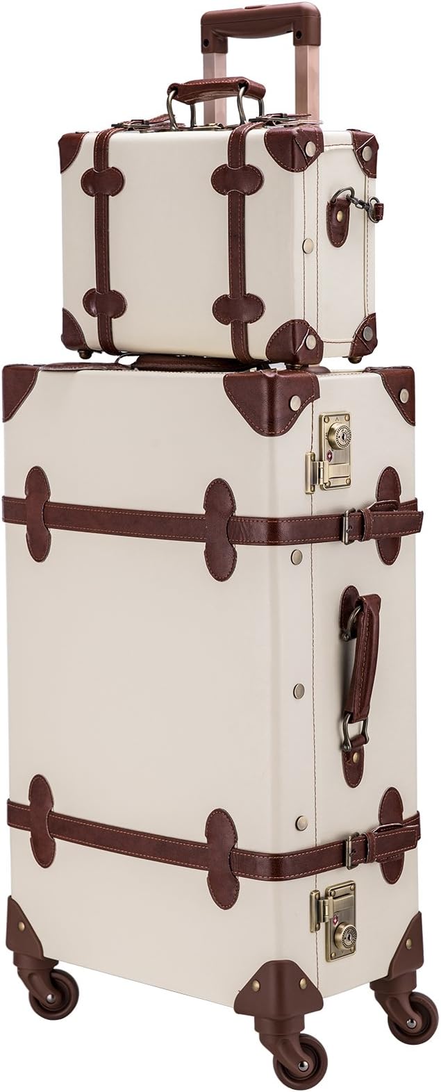 White and brown luggage set Clearance