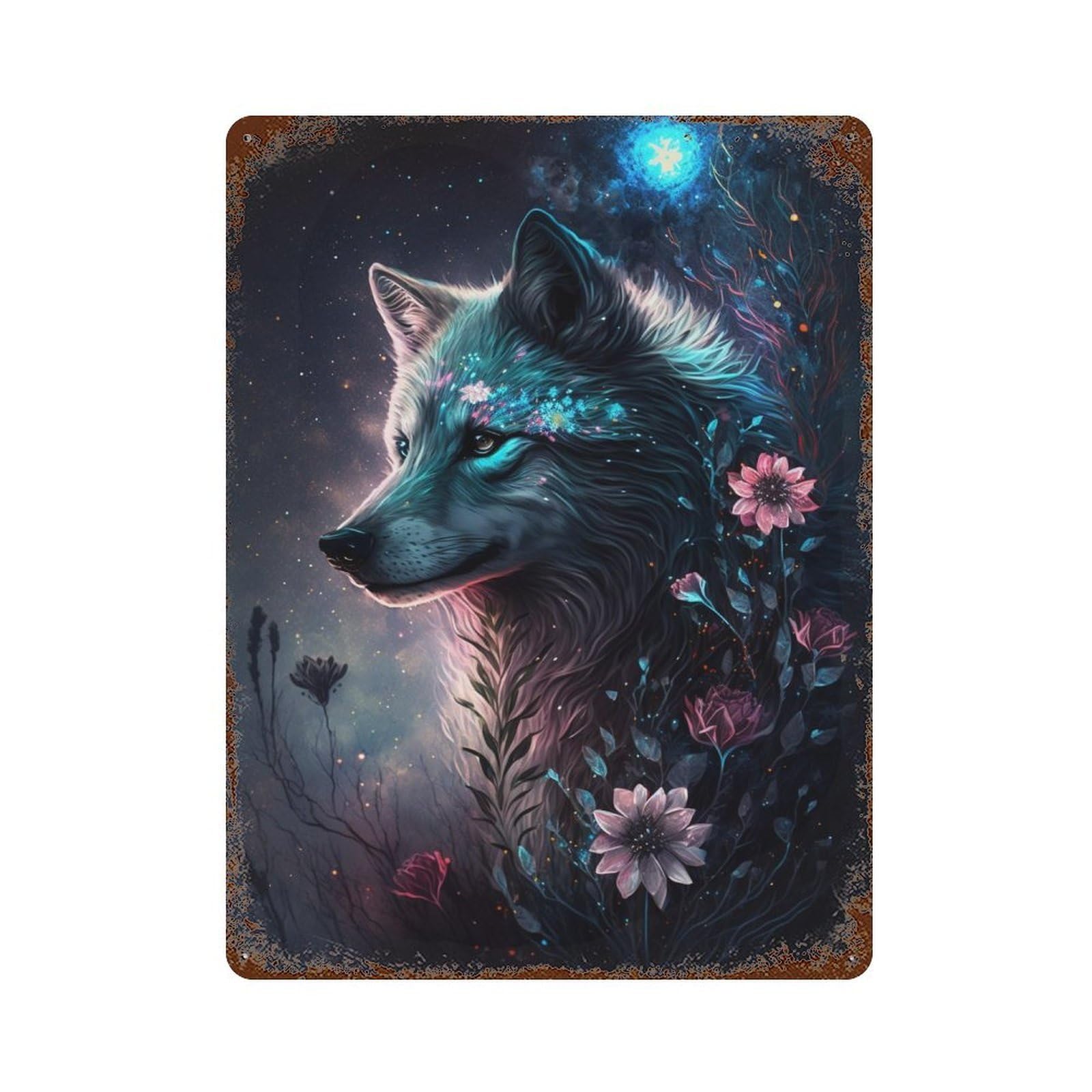 Enchanted Wolf Fantasy Art Vintage Metal Tin Sign 15.7"x11.8", Decorative Metal Wall Art for Garage, Pub Or Kitchen