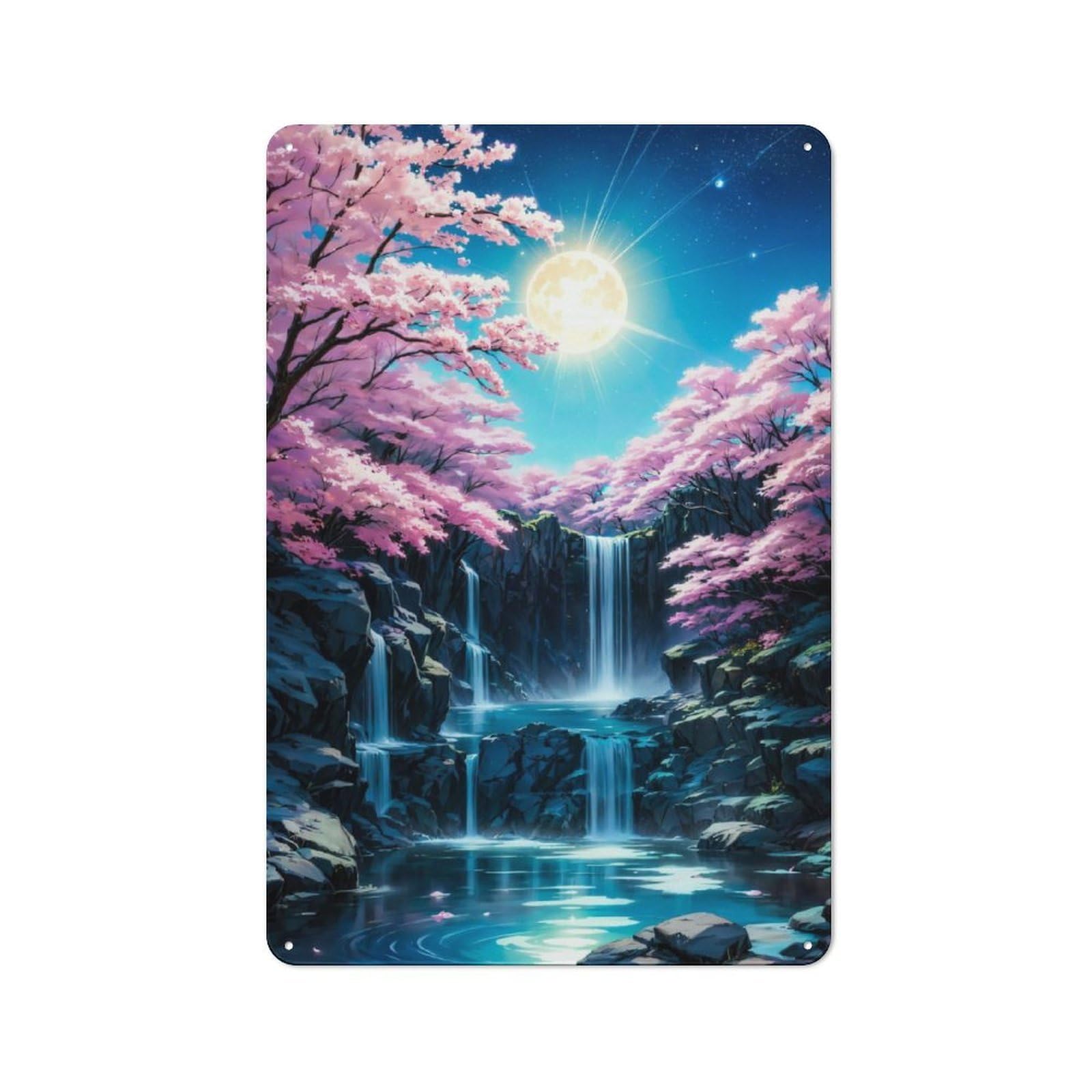Junmoney Cherry Blossom Night Japan Retro Metal Wall Sign 30X20cm With For Pub Or Café, A Housewarming Gift For Hospitality Wall Decor Collectors