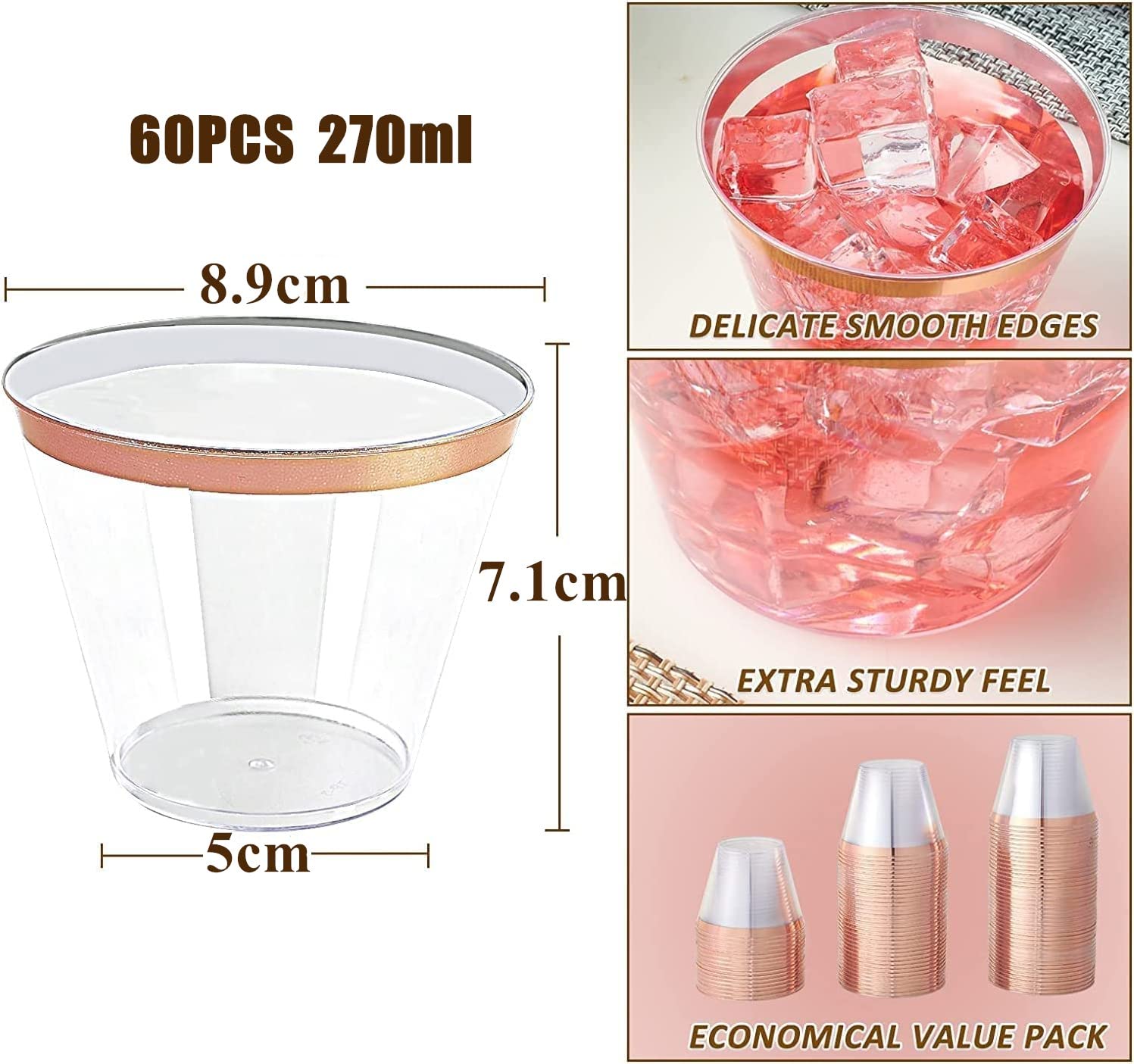 LATERN 60Pcs Rose Gold Rimmed Plastic Cups - Image 3