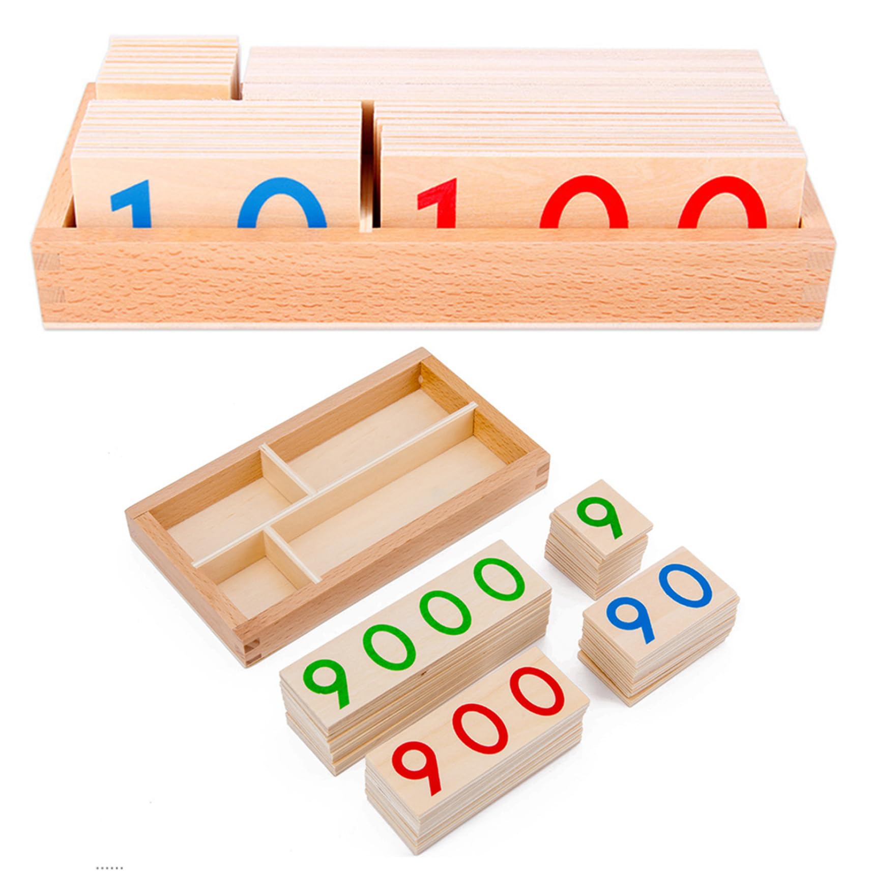 Number Cards 1-9000 Wooden Cards with Box Small Blocks Educational Toys Educational Counting Toys for Kids Preschool Learning Basic Math Games.