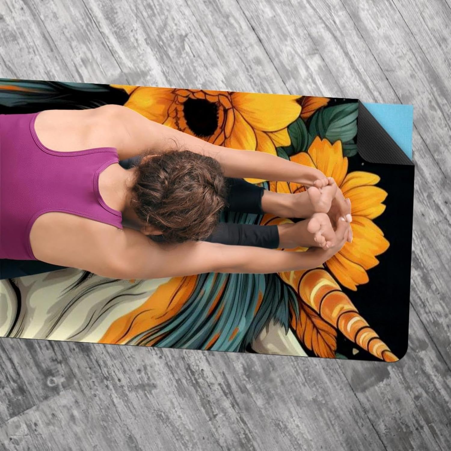 Yoga Towel, Unicorn Skull Horse Sunflower Non Slip Sweat Absorbent Hot Yoga Mat Towel for Hot Yoga, Pilates and Fitness - 72.8" x 26.8"