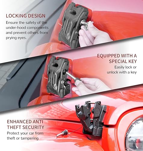Miniatura 5 de Cierres de capó mejorados para Jeep con llaves, cierre de capó para Jeep Wrangler JL JLU 4XE Gladiator JT 2018-2025, accesorios de cierre de capó