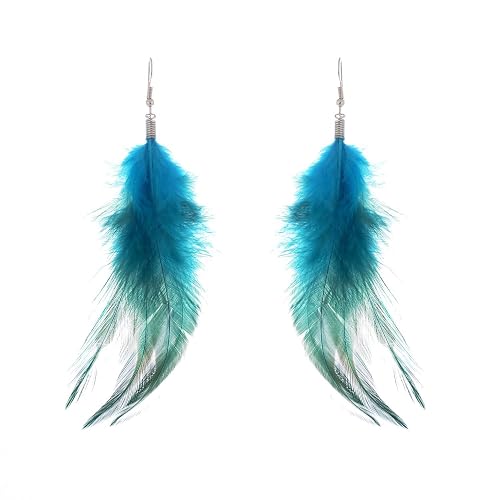 Lureme® Bohemian Style Feathers with Small Feather Tassel Dangle Earrings for Women and Girls (02004736) - Blue
