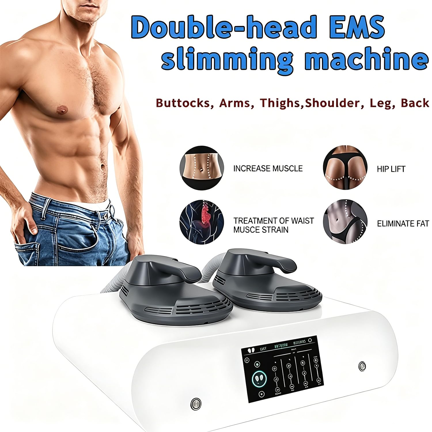 Stimolatore Muscolare Elettrico Magnetico Professionale con Funzione RF, Potente 2800W frequenza 1-200Hz, tonifica Addome Braccia Gambe Glutei per saloni Bellezza WithRF