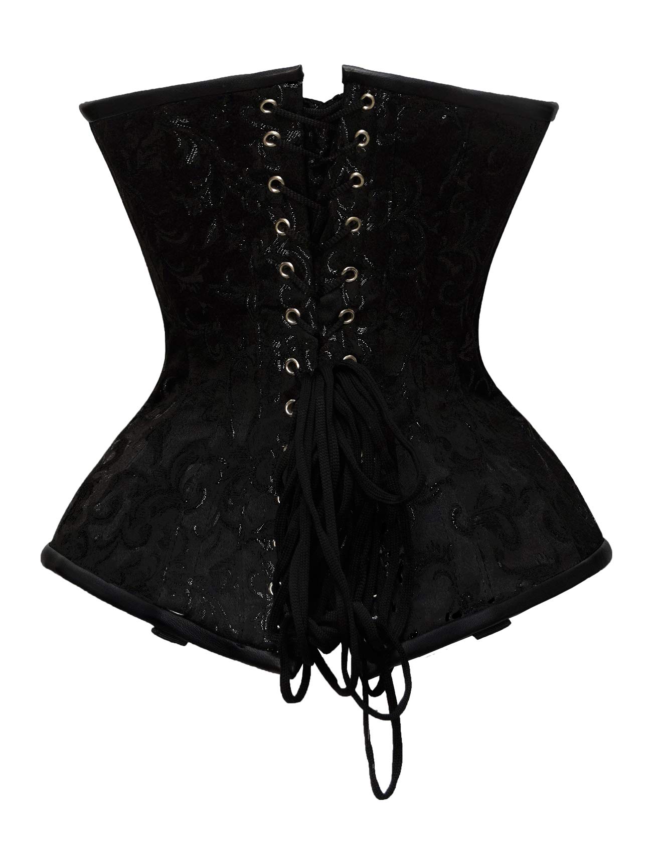luvsecretlingerie 26 Double Steel Boned Waist Training Brocade & Faux Leather Underbust Shaper Corset #8709: Large B008(black)