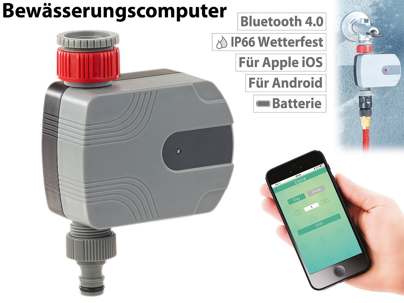 Royal Gardineer Magnetventil Bluetooth: Bewässerungscomputer mit Bluetooth, App-Steuerung über Android und iOS (Bewässerungssystem, Wasser-Ventile, iPad)