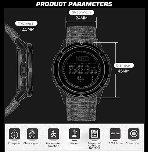 Miniatura 7 de findtime Reloj digital para hombre, podómetro, contador de pasos, brújula militar, impermeable, reloj deportivo táctico, contador de calorías, reloj