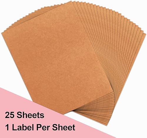 Vista 6 de 25 hojas de etiquetas adhesivas de papel kraft para impresora de inyección de tinta láser, etiqueta imprimible de hoja completa de 8.5 x 11 pulgadas