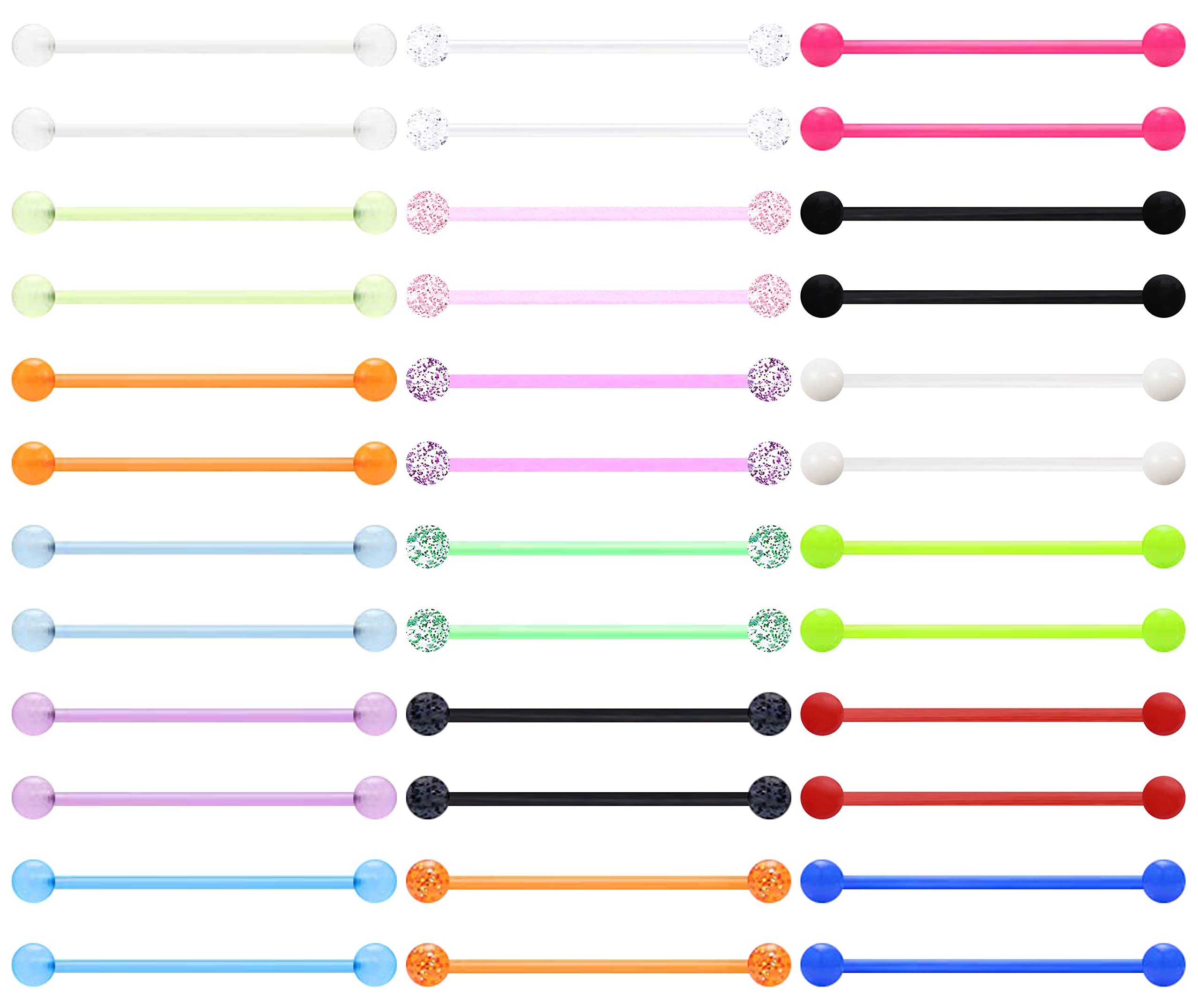 EVELICALEVELICAL 36PCS 14G Stainless Steel Industrial Barbell Earrings for Women Men Acrylic Cartilage Helix Body Piercing Jewelry 38mm 1&1/2 Inch Piercing Bar