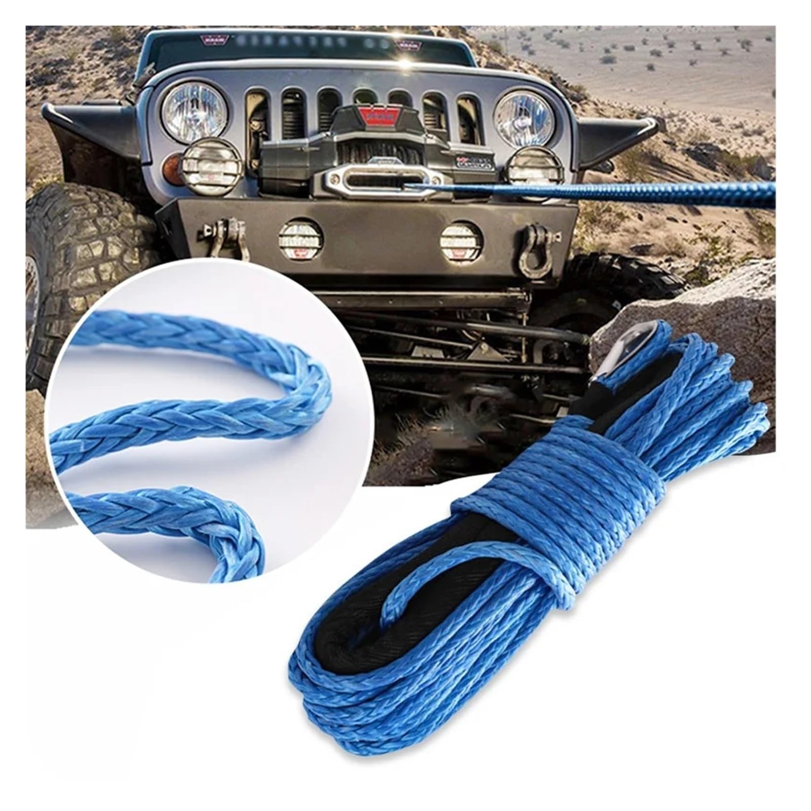 Dla ATV UTV SUV 4X4 4WD 5mm 15m Lina Kablowa Sznurek Z Włókna Syntetycznego Wciągarka Holownicza 5500lbs/7700lbs Solidna I Niezawodna(Blue)