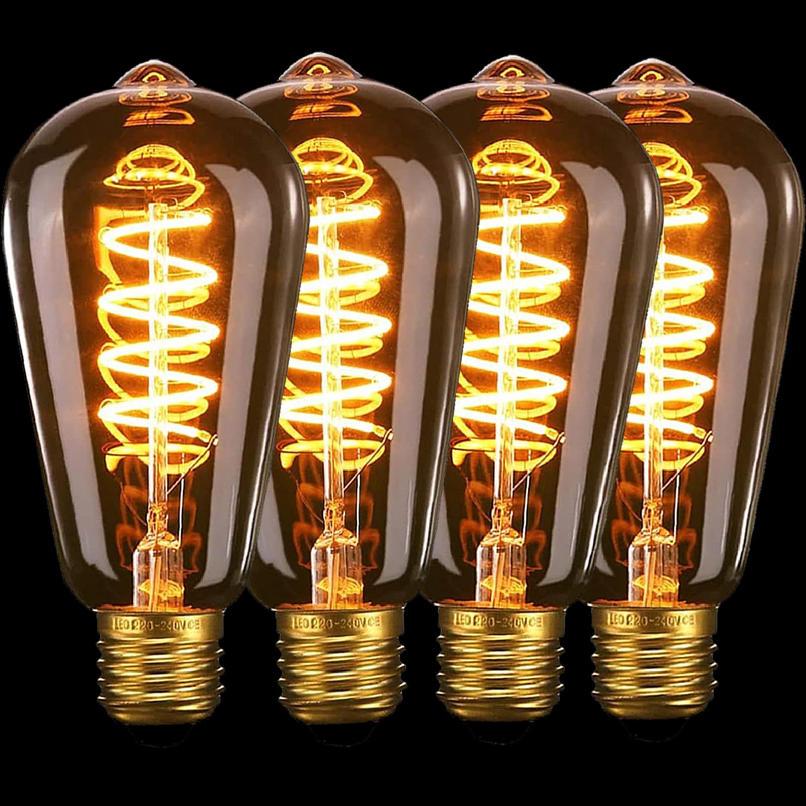 FASUTY Vintage Edison Light Bulb Dimmable ST64 Spiral Flexible LED Filament Bulbs,CRI>95 Decorative Bulbs Amber Glass Warm White 2200K,No Flicker Retro E27 Screw Bulb 4W 40W Equivalent Energy Saving