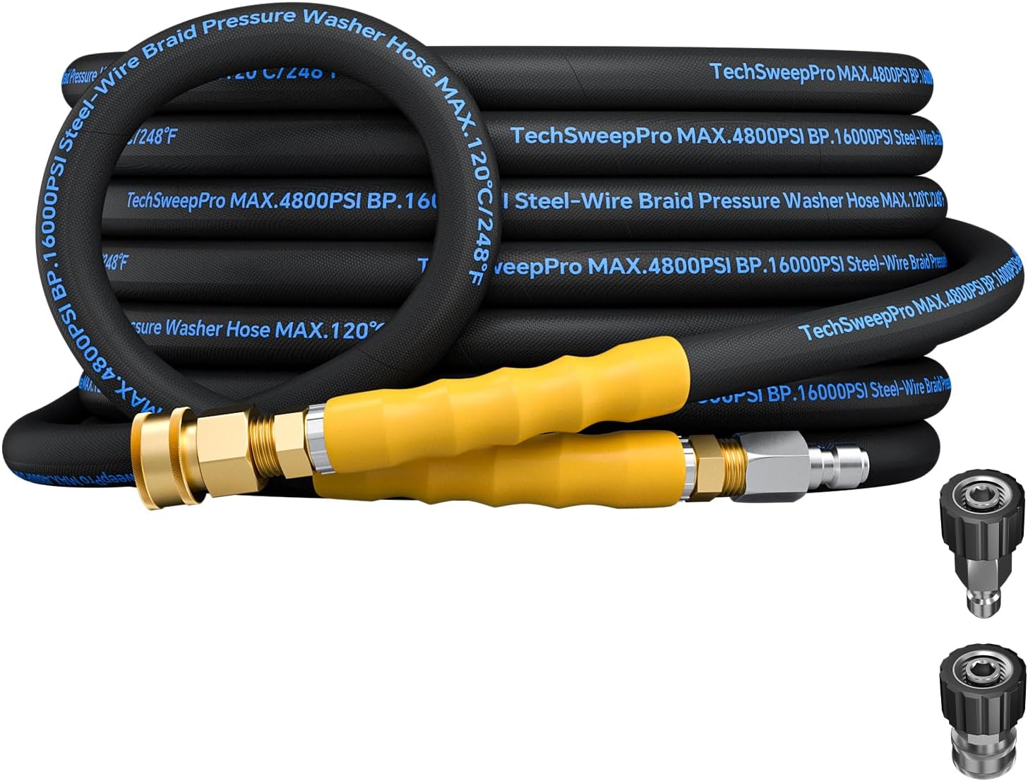 3/8" 4800PSI Pressure Washer Hose 25ft for Cold and hot Water Max 248°F with 3/8" Quick Connect Kink Resistant Steel Wire Braided Power Washer Hose with M22 14mm Adapter，Blue