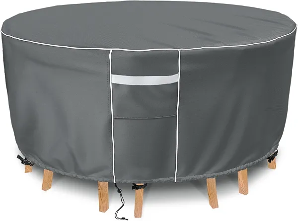 Gasadar Round Outdoor Furniture Cover Waterproof, Round Patio Furniture Covers for Patio Table and Chairs Set, Heavy Duty 600D, 62" Dia x 28" H, Grey