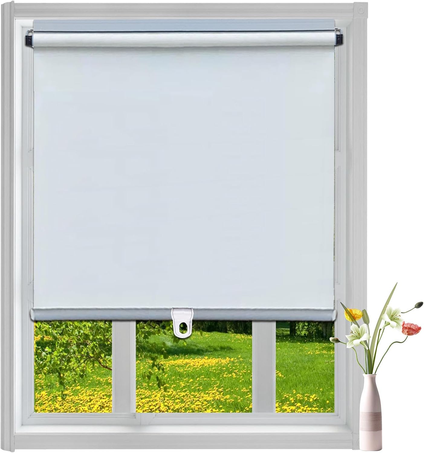 Blackout Roll up Shades,Indoor Sun Protection Roller Blinds,Automatic Retractable Curtain,No Drilling Required,Temporary Privacy Blinds for Home,Office,Doors Windows,White-40x200cm(15.7x78.7in)