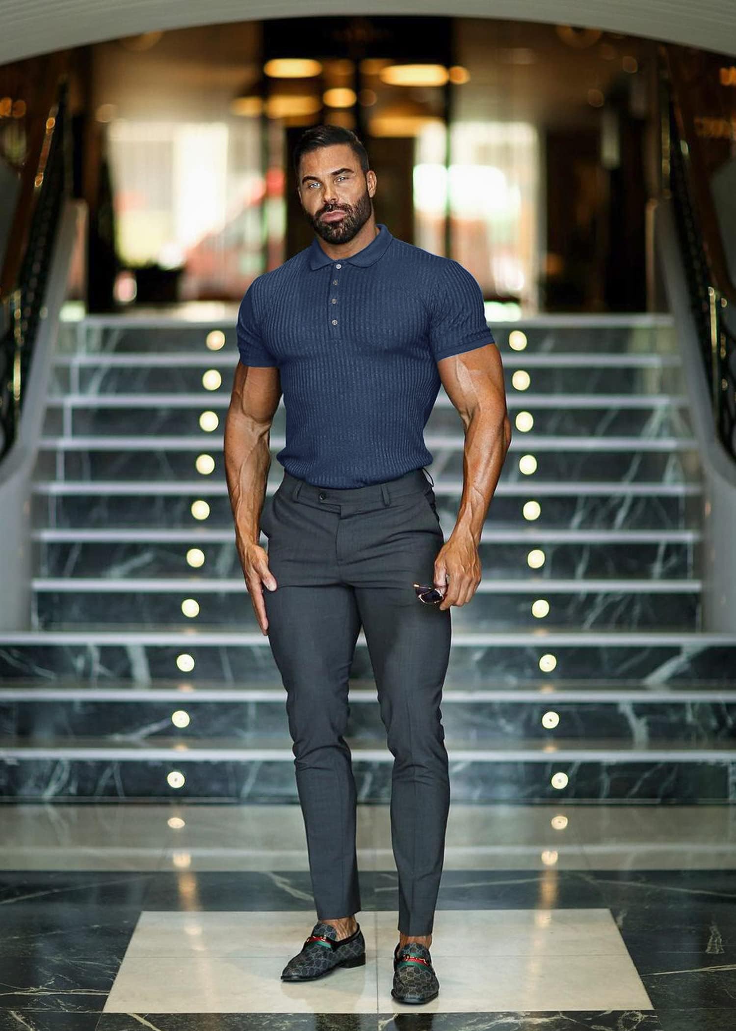 Muscle Polo Shirts for Men Slim Fit Short Sleeve Golf Shirts Men Dry Fit Shirts Casual Stylish Clothes