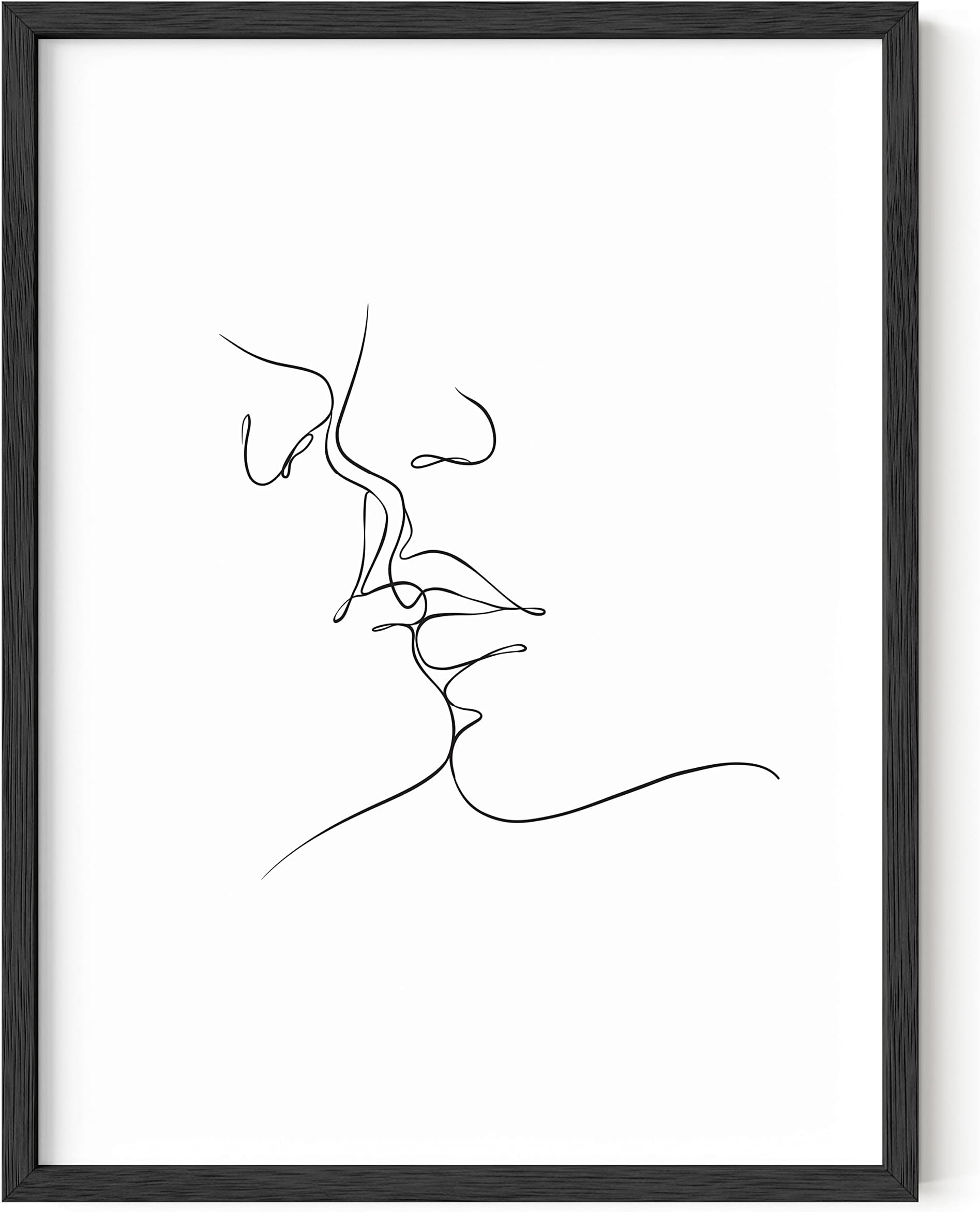 Couple Kissing Wall Art Outline Poster - By Haus & Hues | Wall Art Woman Silhouette Kissing Wall Art Couple Poster Kissing Art Minimalist Decor Bedroom Decor for Couples BLACK FRAMED (12” x 16”)