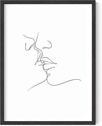 HAUS AND HUES Póster artístico de pared con diseño de silueta de besos, póster de pareja, arte de besos, decoración minimalista de dormitorio para