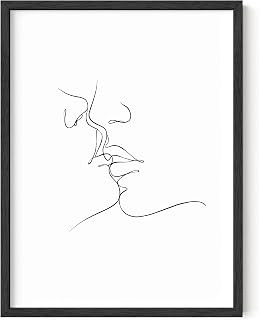 HAUS AND HUES Couple Kissing Wall Art – Minimalist Outline Poster, Modern Silhouette Print, Romantic Bedroom Decor for Couples (12x16, Unframed)