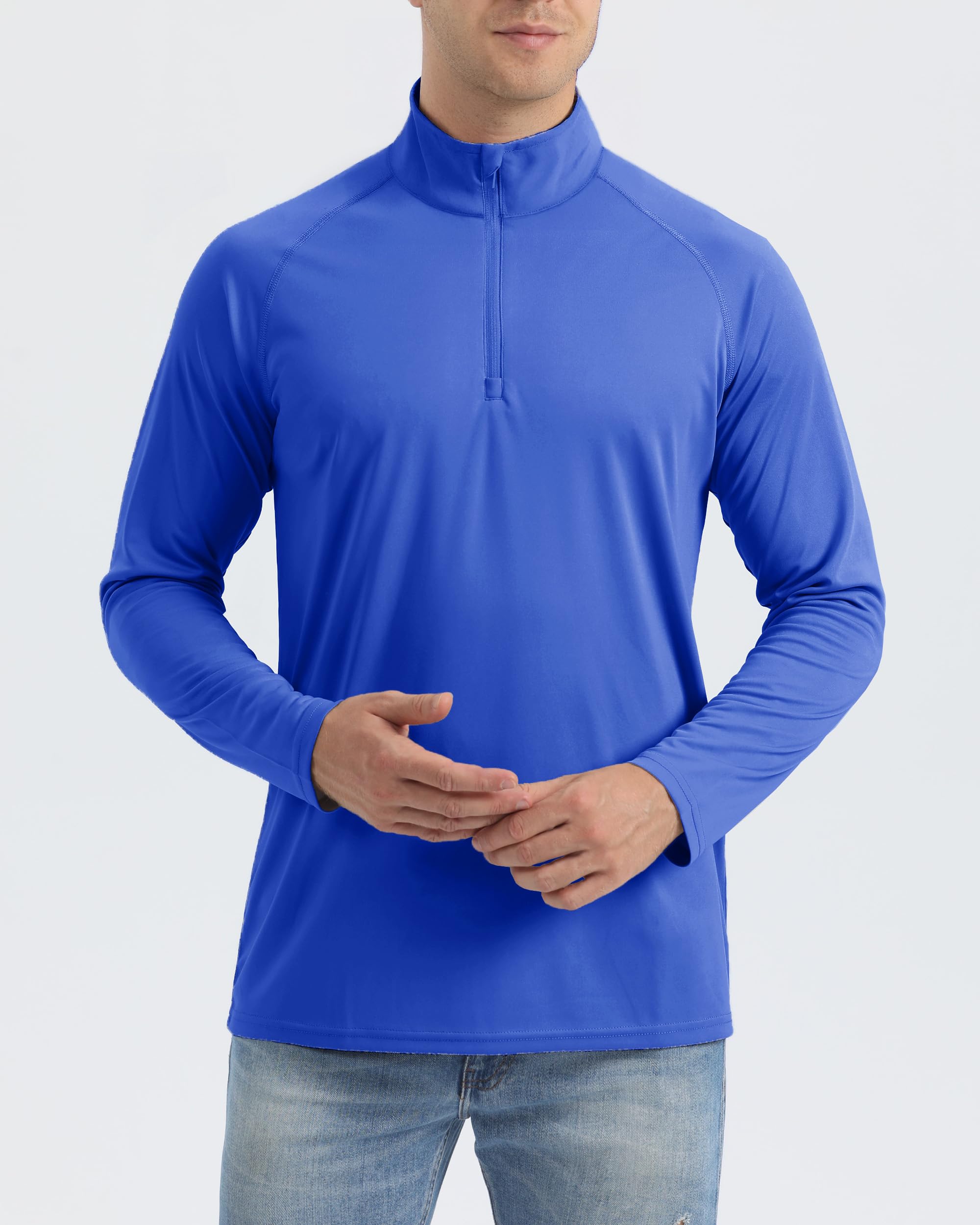 Boladeci Quarter Zip Pullover Men UPF 50 Long Sleeve Shirts Uv Protection Shirts for Men Golf Royal Blue Shirt Men Lightweight Workout Swim Shirts for Men Half Zip Athletic Shirt Tops Clothing