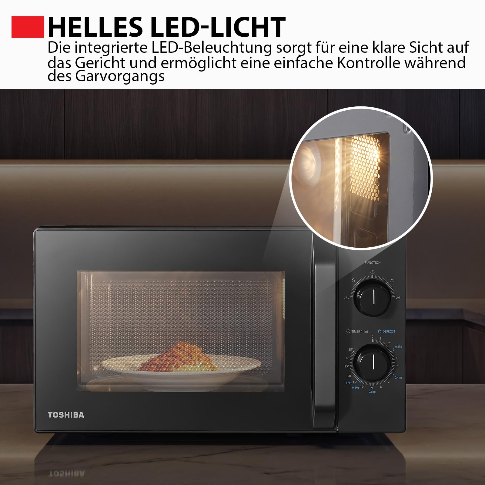 Toshiba MW2-MM20PE(BK) Freistehend Mikrowelle 20L 700W 5 Leistungsstufen Auftaufunktion LED-Beleuchtung Schwarz