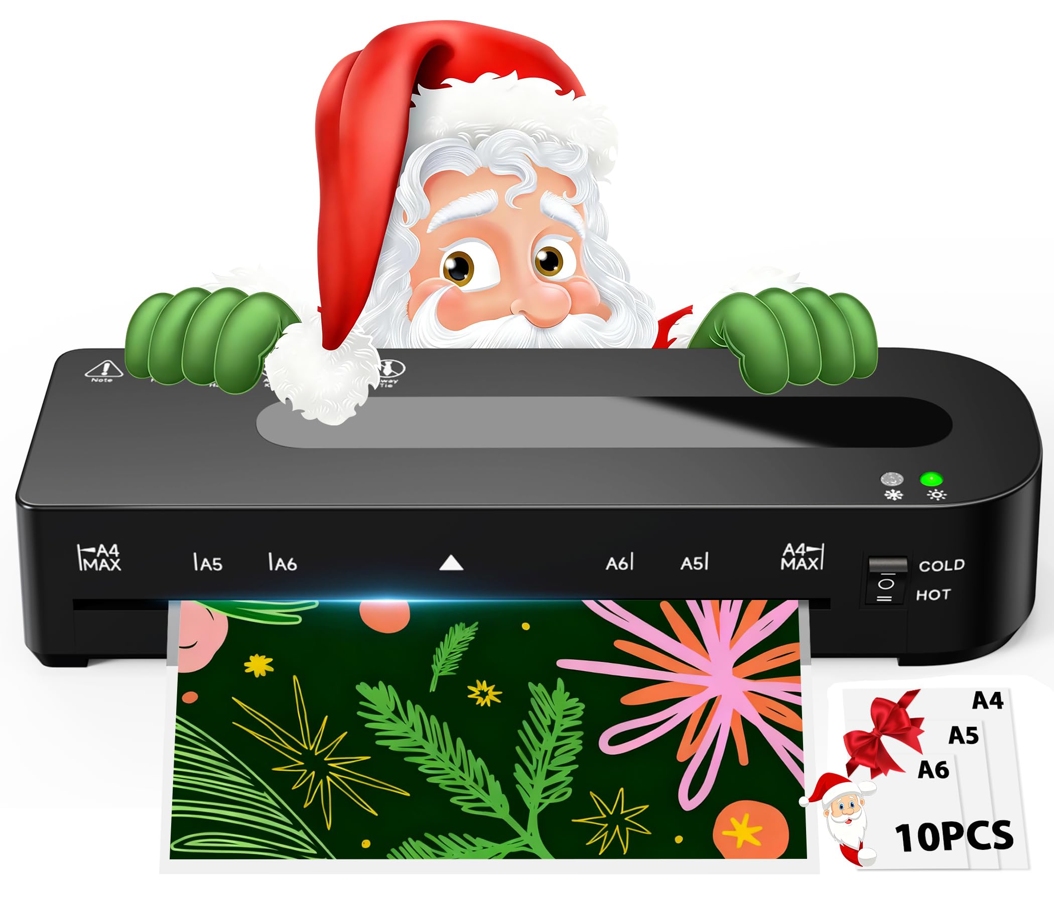 MAXDONE A4 Laminator Laminator Machine - Thermal and Cold A4 Laminators Machine with 10 Laminating Pouches, Laminating Machine 80-125 Mic and 90-s Warm Up A4/A5/A6 for School Home (Black)