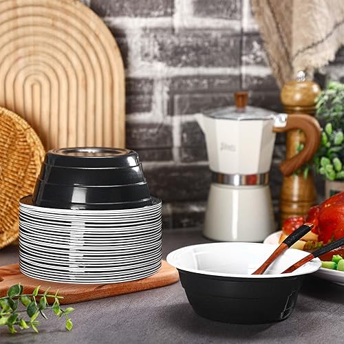 Miniatura 7 de Gejoy 50 cuencos de plástico negros de 23 onzas desechables para aperitivos, ensalada y postre, platos para servir el 4 de julio, boda, cumpleaños,
