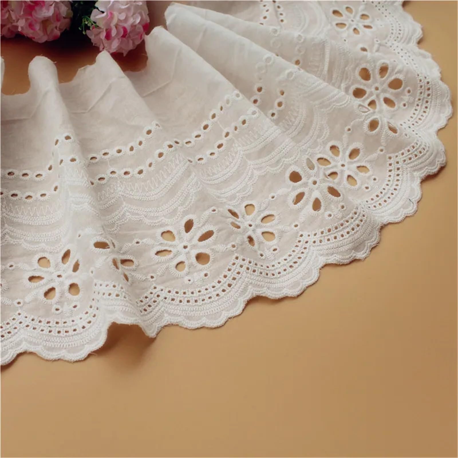 Cinta De Encaje De Algodón Con Ojales Tela de algodón 5 yardas, adorno encaje bordado, ropa mujer, vestido, tela DIY 21CM ancho(Pink,9.5-10Yards)
