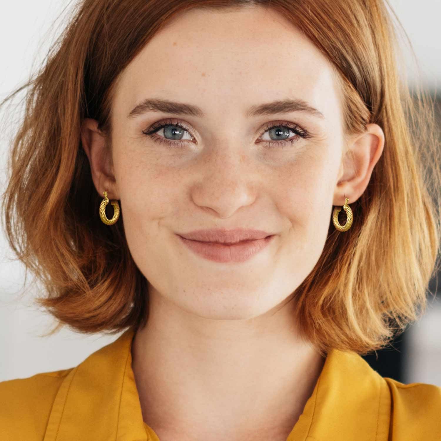 14K Gold Hoop Earrings Gold Earrings for Womens Hoop Earring Spiral Thick Jewelry Click-top Closure 21mm - Image 3