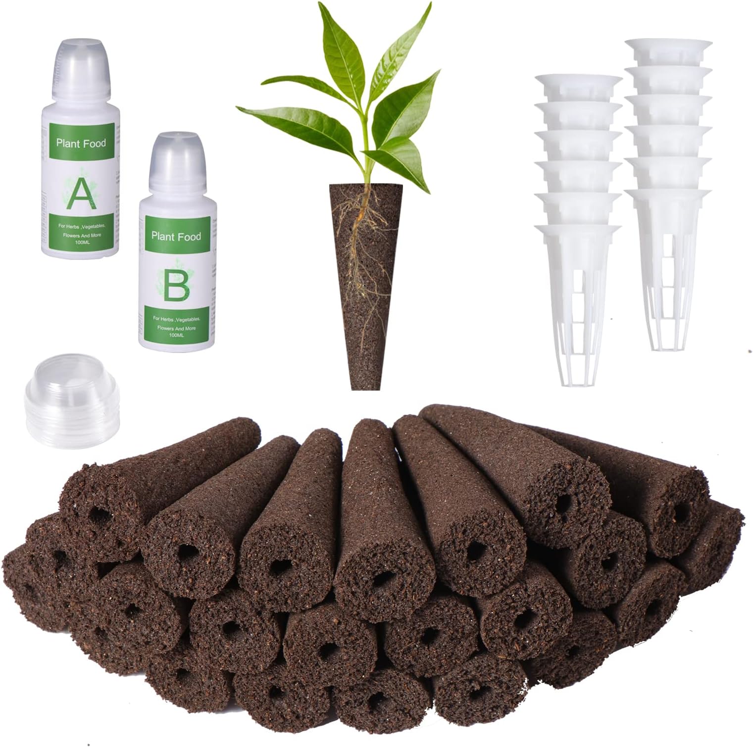 Yoocaa Seed Pods Kit for Hydroponics Growing System, 24pcs Grow Sponges with A&B Solid Nutrient Plant Foods, Seed Starter Pods Replacement Root Growth Sponges Compatible with Aero Garden, LYKO, QYO