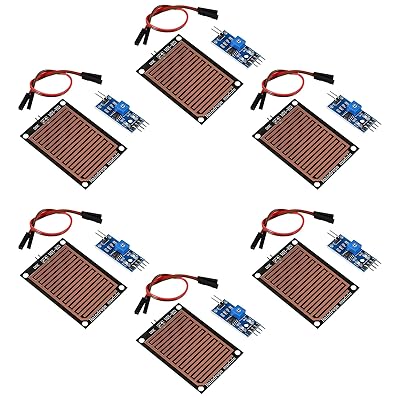 6 Pcs Water Sensor Rainwater Module Rain Rain Drops Detection Moisture Monitor Sensor 3.3V-5V LM393 Weather Humidity Module