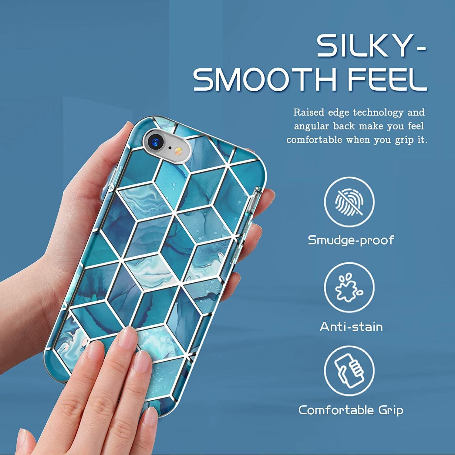 Hasaky Case for iPhone SE 2022 Case,iPhone SE 2020 Case,iPhone 8 Case,iPhone 7 Case,iPhone SE 2020 Case,iPhone 6s/6 Case,Dual Layer TPU+PC Heavy Duty Shockproof Protective Phone Case - Blue Marble