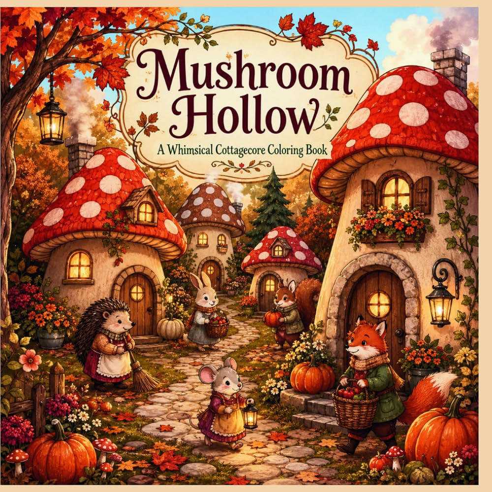 Mushroom Hollow: A Whimsical Cottagecore Coloring Book
