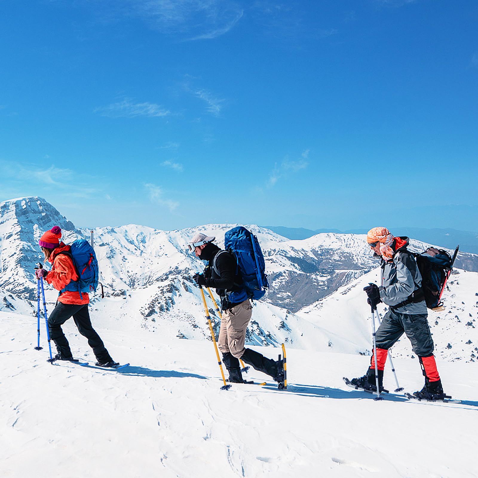 COSTWAY Ciaspole da Neve 4 in 1 per Uomini, Donne e Ragazzi per Scarpe 35-45 in Alluminio con Sistema di Perno Flessibile Doppio, Bastoncini Regolabili e Borsa, Adatte per 30-130 kg