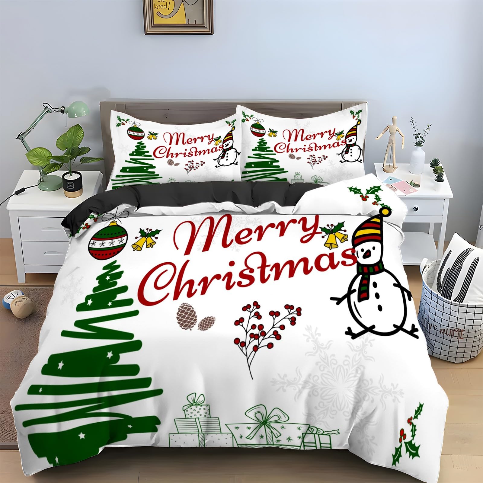 Housse de couette 240x260 bonhomme de neige et parure de lit microfibre noël