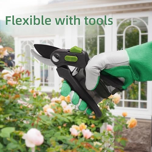 Miniatura 6 de Guantes largos de jardinería a prueba de espinas, regalos de jardinería para hombres, guantes de cuero a prueba de pinchazos para recortar cactus,