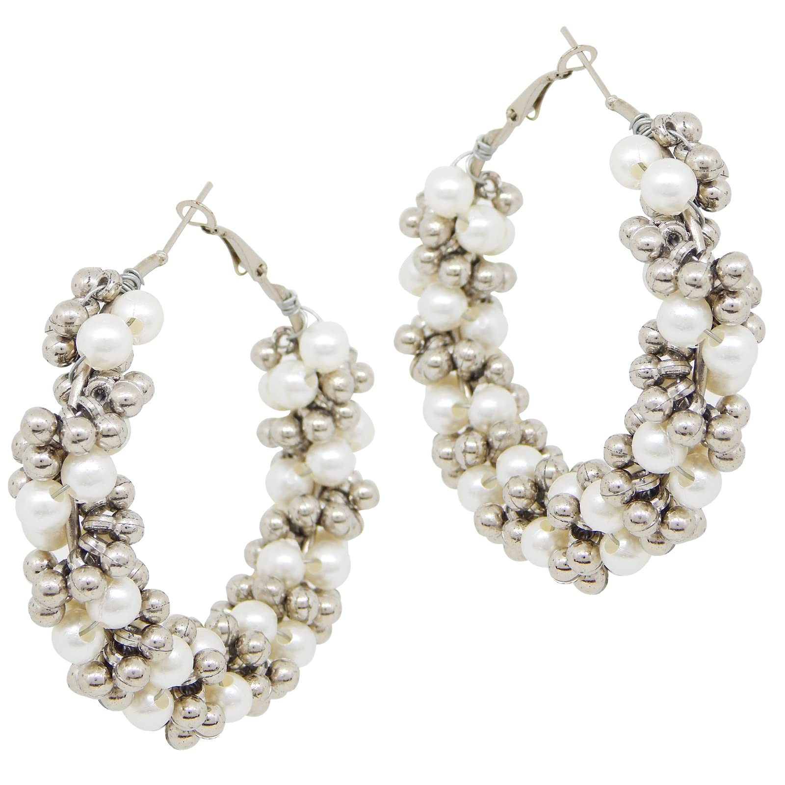 Fresh Vibes Silver & White Pearls Twisted Design Large Round Hoop Earrings For Women - Stylish Fancy Western Party & Daily Use Big Loop Circle Earings for Girls (B09P4ZNJFN) Amazon Price History, Amazon Price Tracker