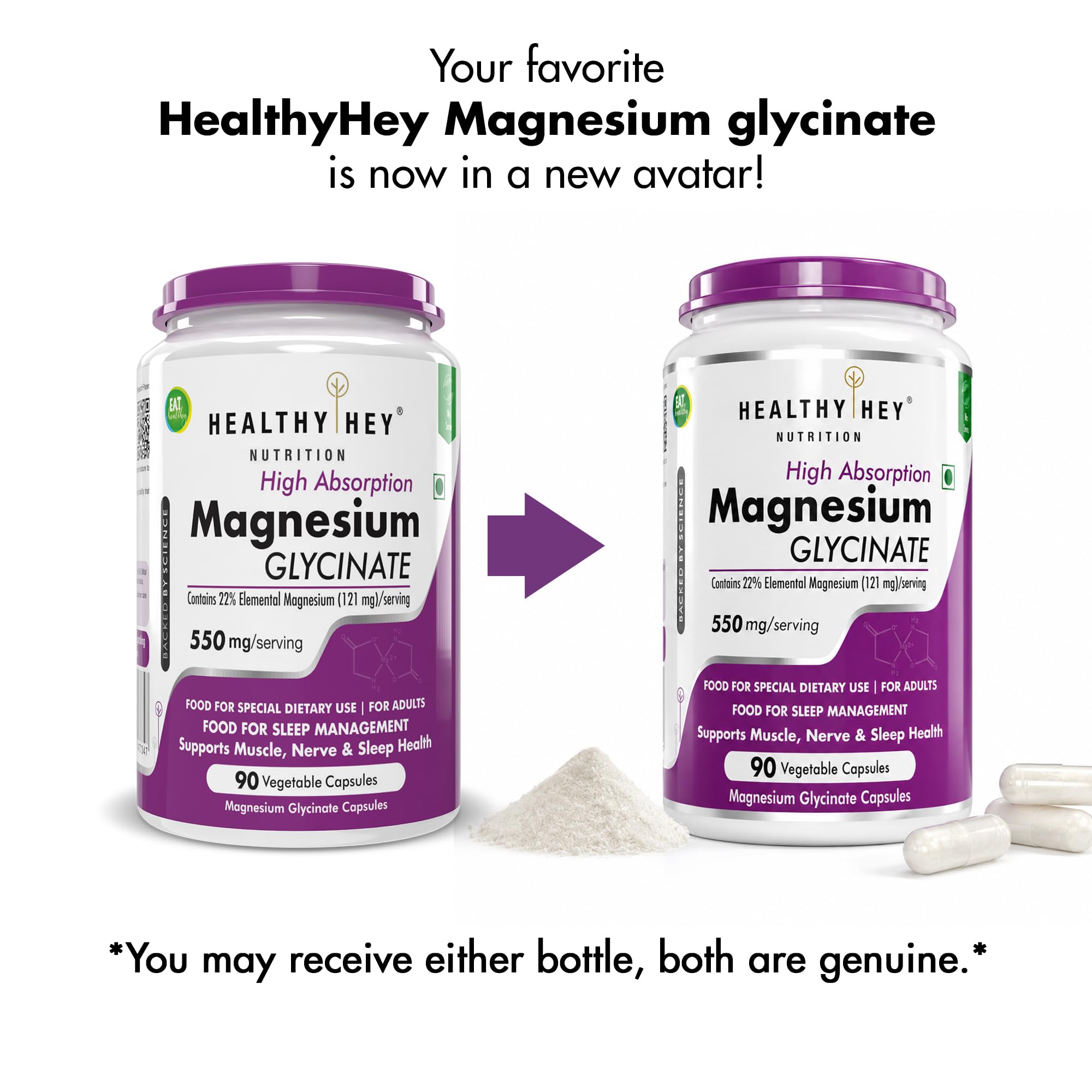 HealthyHey Nutrition Magnesium Glycinate High Absorption for Sleep, Cramps, & Nerves Health - 90 Vegetable Capsules 1