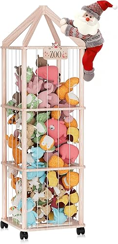 Organizador de almacenamiento de animales de peluche con parte superior de castillo, soporte para animales de peluche de gran capacidad de 4 niveles