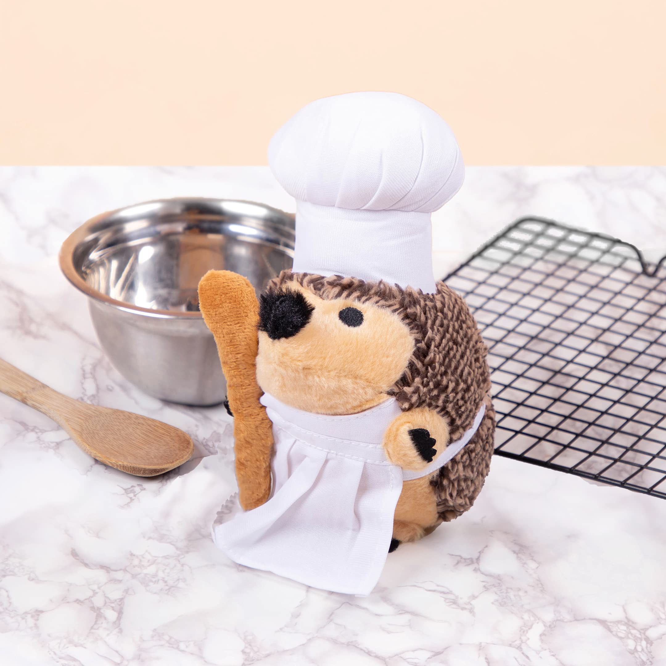 Chef Hedgehog Dog Toys Chewer - Kolec szefa kuchni - Duży pulchny, nisko rozdzierający pies zabawka wypchany plusz, jeż pies gryzienie zabawka dla wszystkich psów - 23 cm - urocze zabawki dla psów od