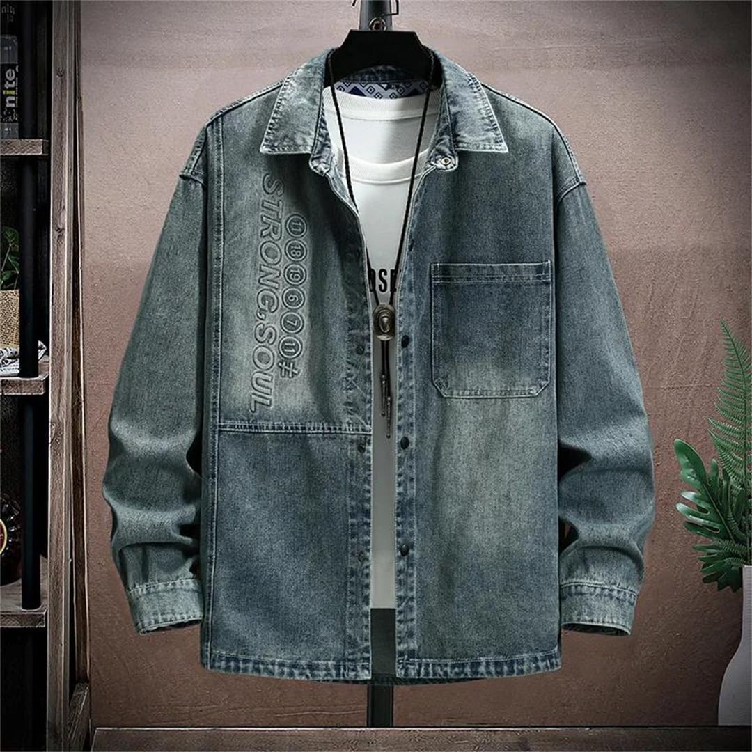 Męskie sprane bawełniane koszule dżinsowe Hip Hop Streetwear Slim Fit Kurtki kowbojskie Retro Jeans Top Coat