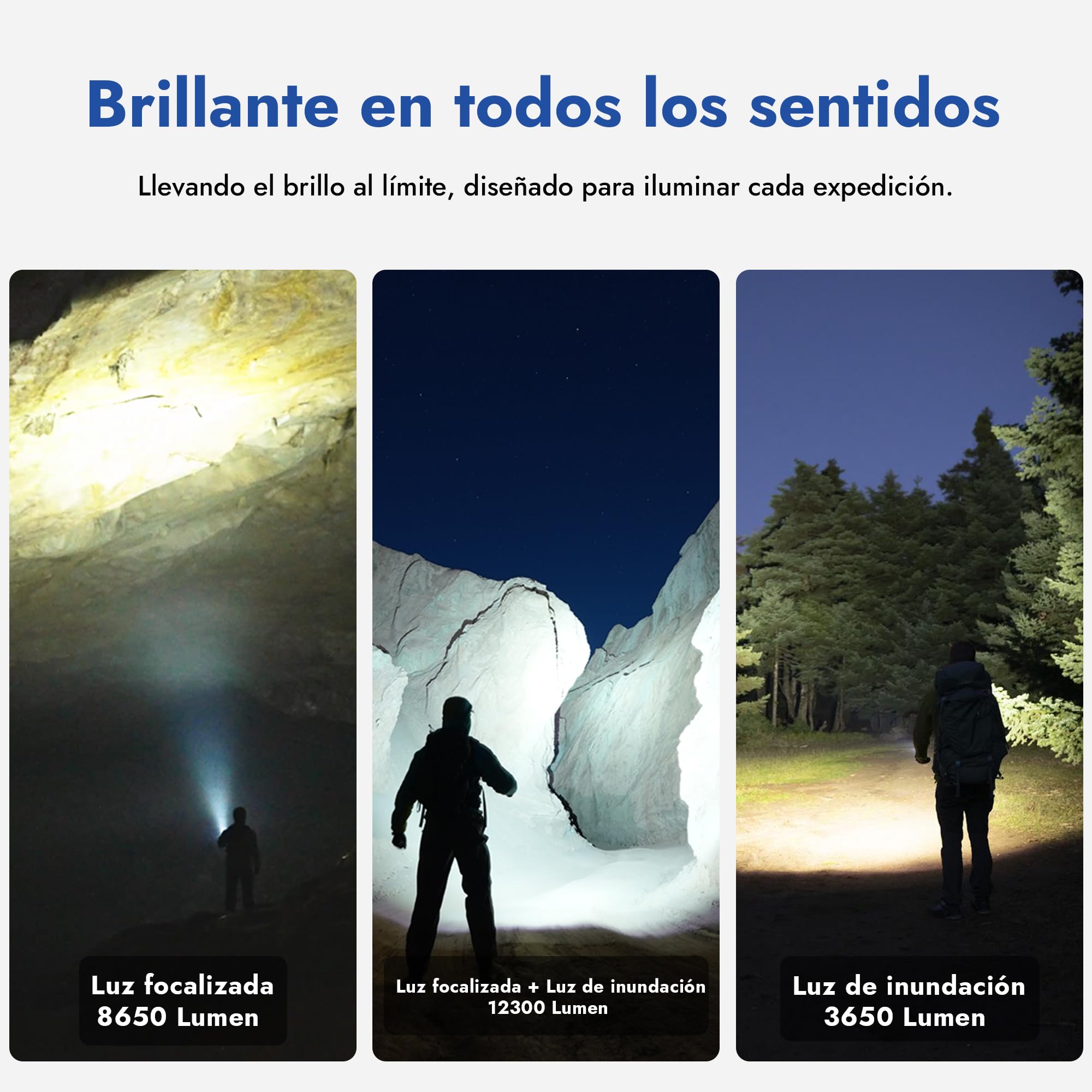 WUBEN X1Pro Linterna LED Recargable, Lampara De Mano Alta Potencia 12300 Lumens, USB Potente XHP50.3 Linternas Con 5 Modos, IP65 Impermeable Linterna de Mano para Camping, Senderismo, Emergencia