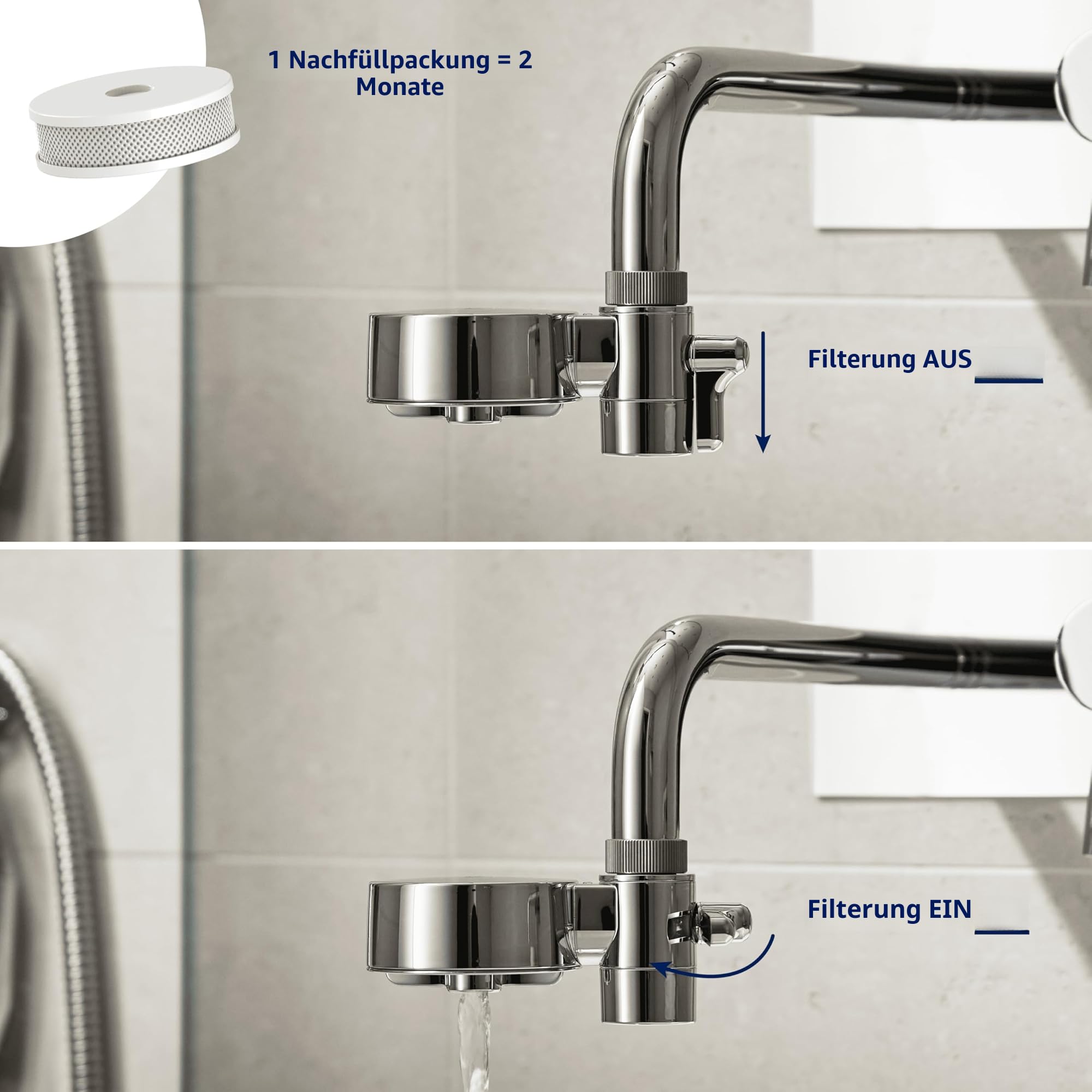 Tappwater EcoPro Compact - Kleinster Leitungswasserfilter auf dem Markt filtert mehr als 100 Substanzen. 5-stufiges Filtersystem mit Nanotechnologie. Leitungswasserfilter (verchromt, 6 Kartuschen)