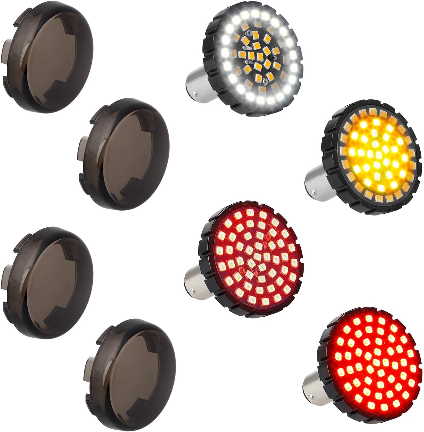 NTHREEAUTO 1157 LED Front Rear Turn Signals Brake Light with Smoked Lens Cover, 2 Inch Bullet Turn Signal Lights Kit Compatible with Harley Sportster Dyna Softail Road Glide Street Glide