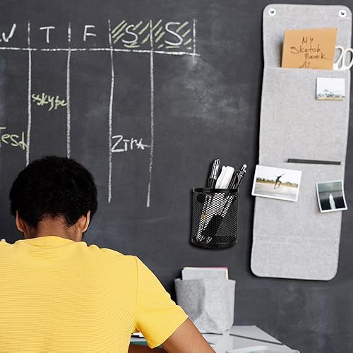Miniatura 8 de Portalápices, organizador de oficina con 3 compartimentos, organizador de casillero de malla metálica, taza para bolígrafo para oficina,
