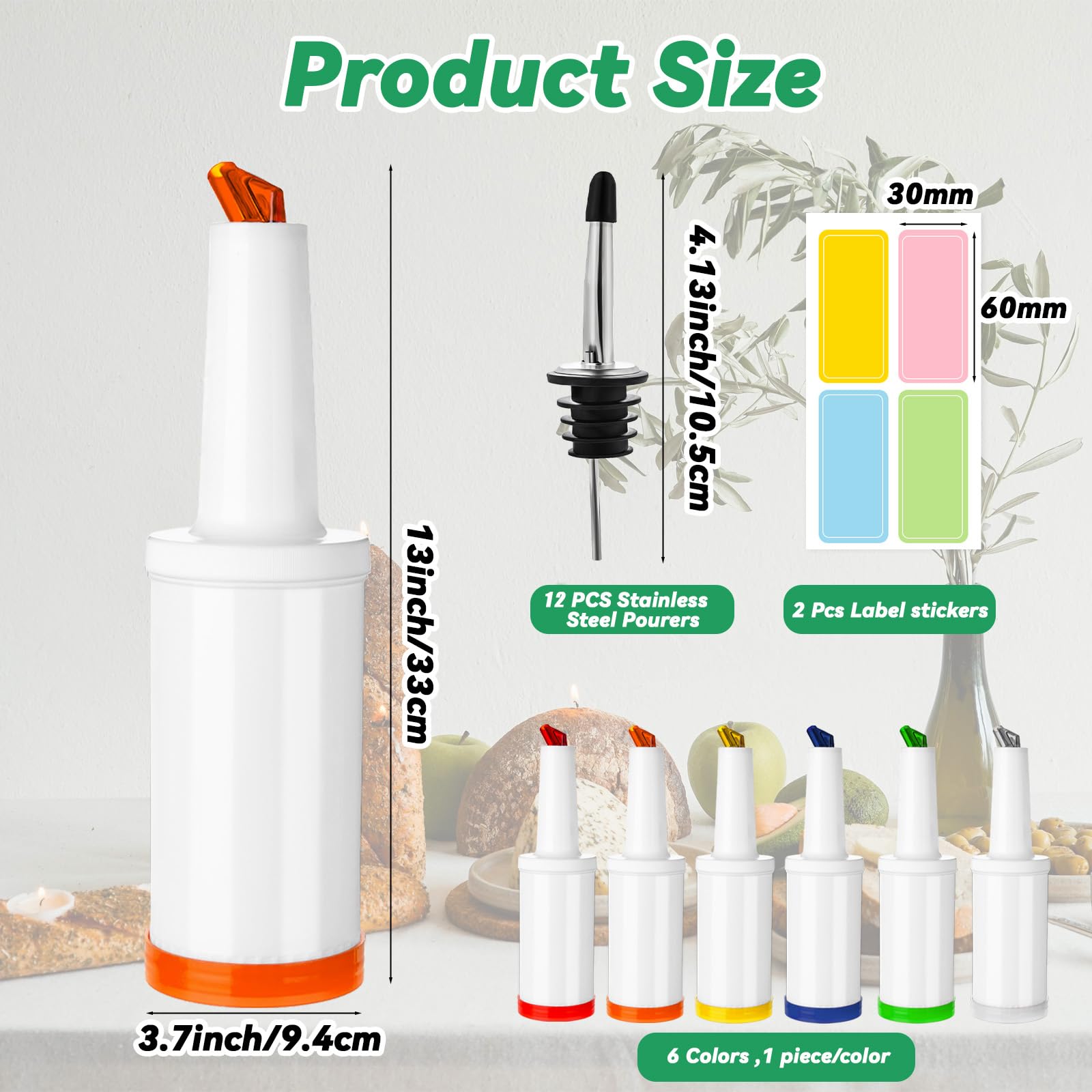 6 bottiglie in plastica per succo di frutta, con beccuccio in acciaio inox, dispenser per succhi da 963,9 g, contenitori per bar, casa, barista e feste