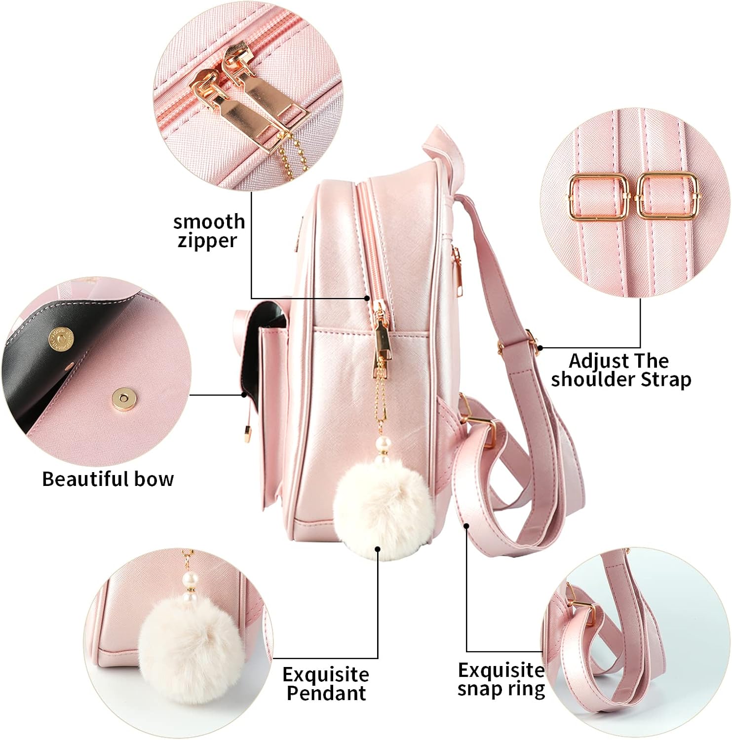 Aogist Mini Leather Backpack Purse 3-Pieces Fashion Bowknot Zipper Bags Cute Casual Travel Daypacks for and Women - Image 3